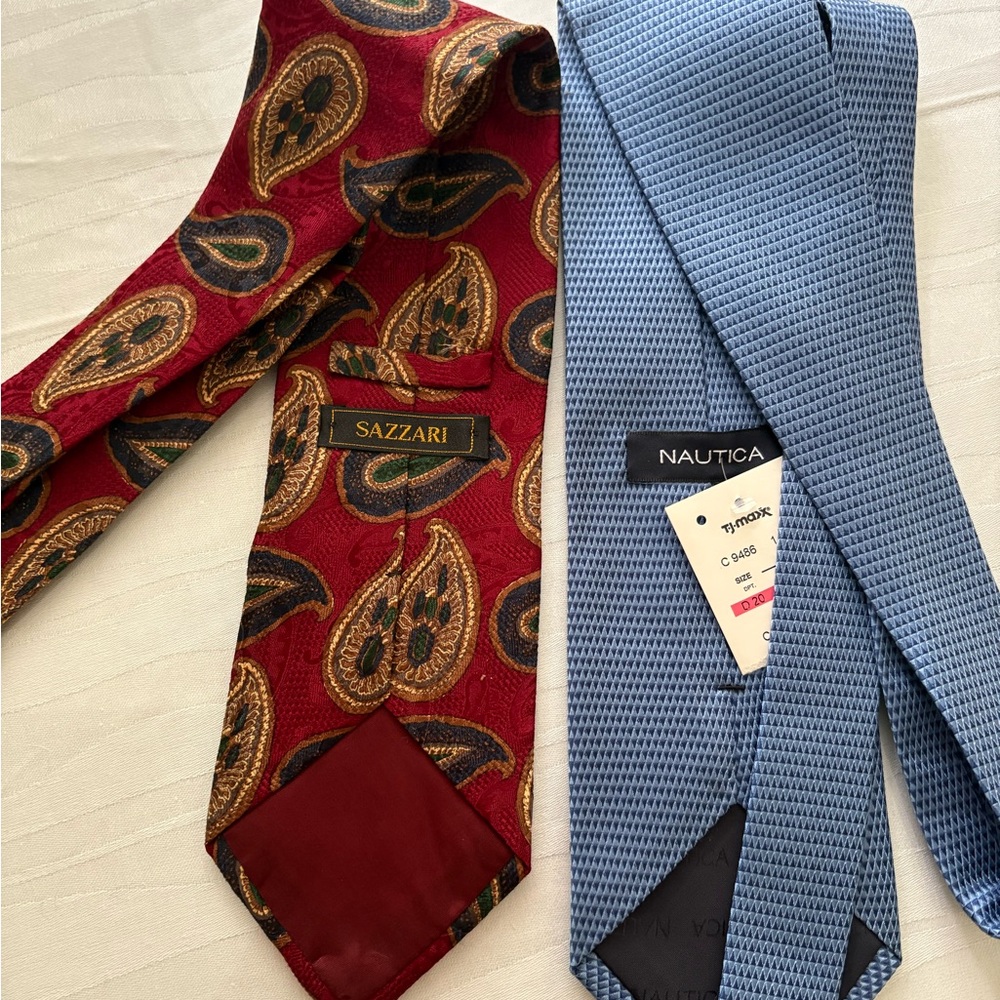 Sazzari Red Paisley Tie & Nautica Light Blue Textured Ties, Jacques Fath. 5